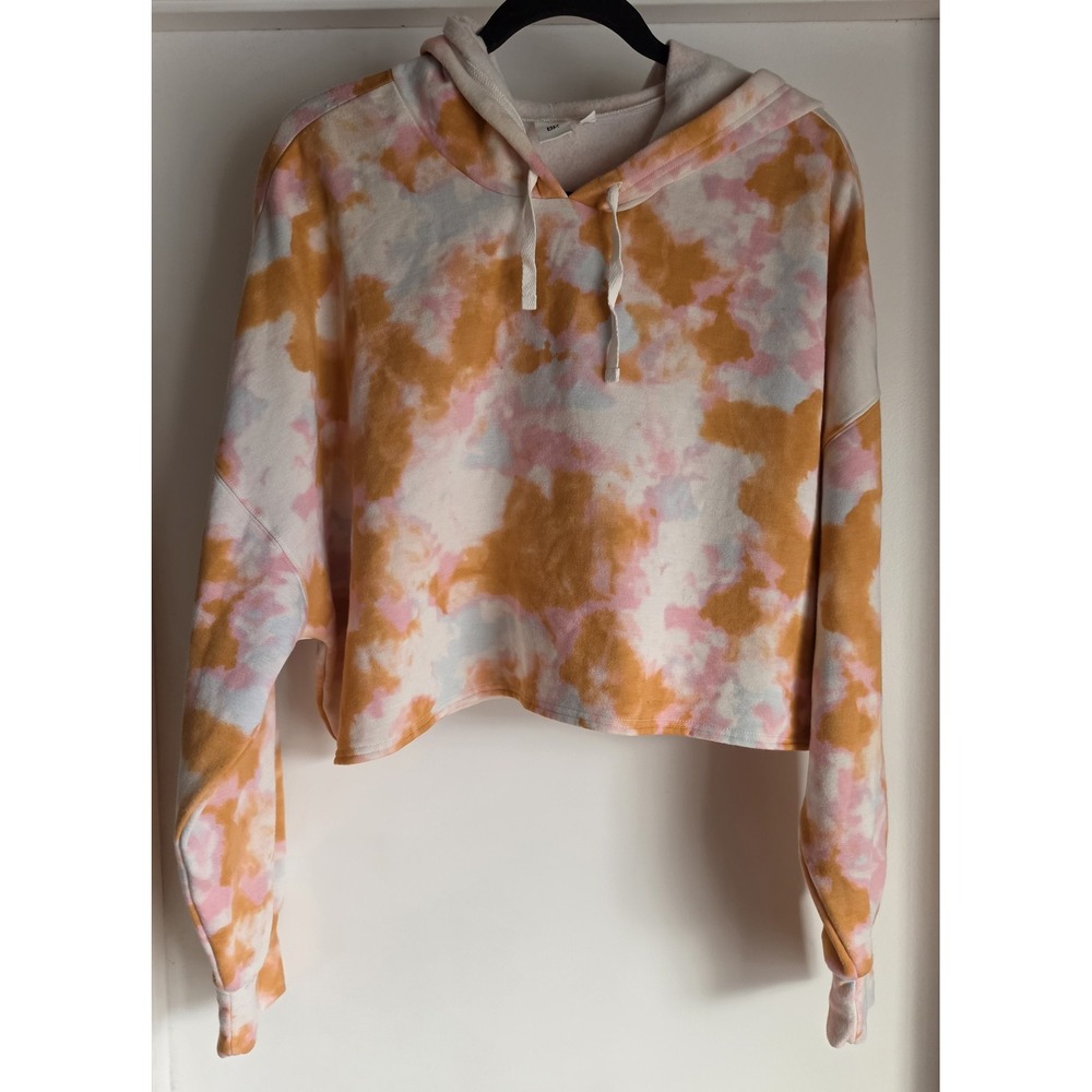 BP. Women's Tie-Dye Cropped Hoodie Sweatshirt Size L Orange Pink Pullover Top